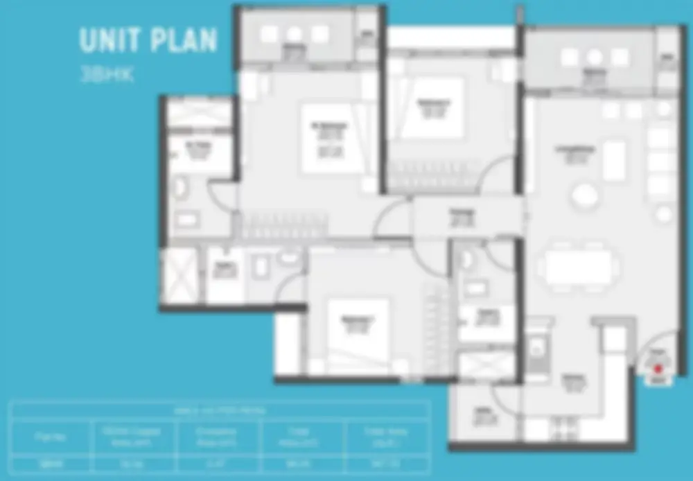 Godrej MSR Apartment 3 BHK with 2 Toilets Floor Plan image by Godrej Properties located at Shettigere, Devanahalli, Bangalore Karnataka.